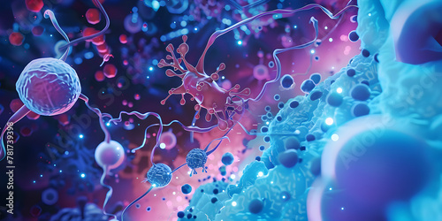 A visual representation of how a new biologic therapy works, showing its mechanism of action,  Explore Cell and Neural Networks, Advanced Biological Imaging: Illuminating the Microscopic World photo