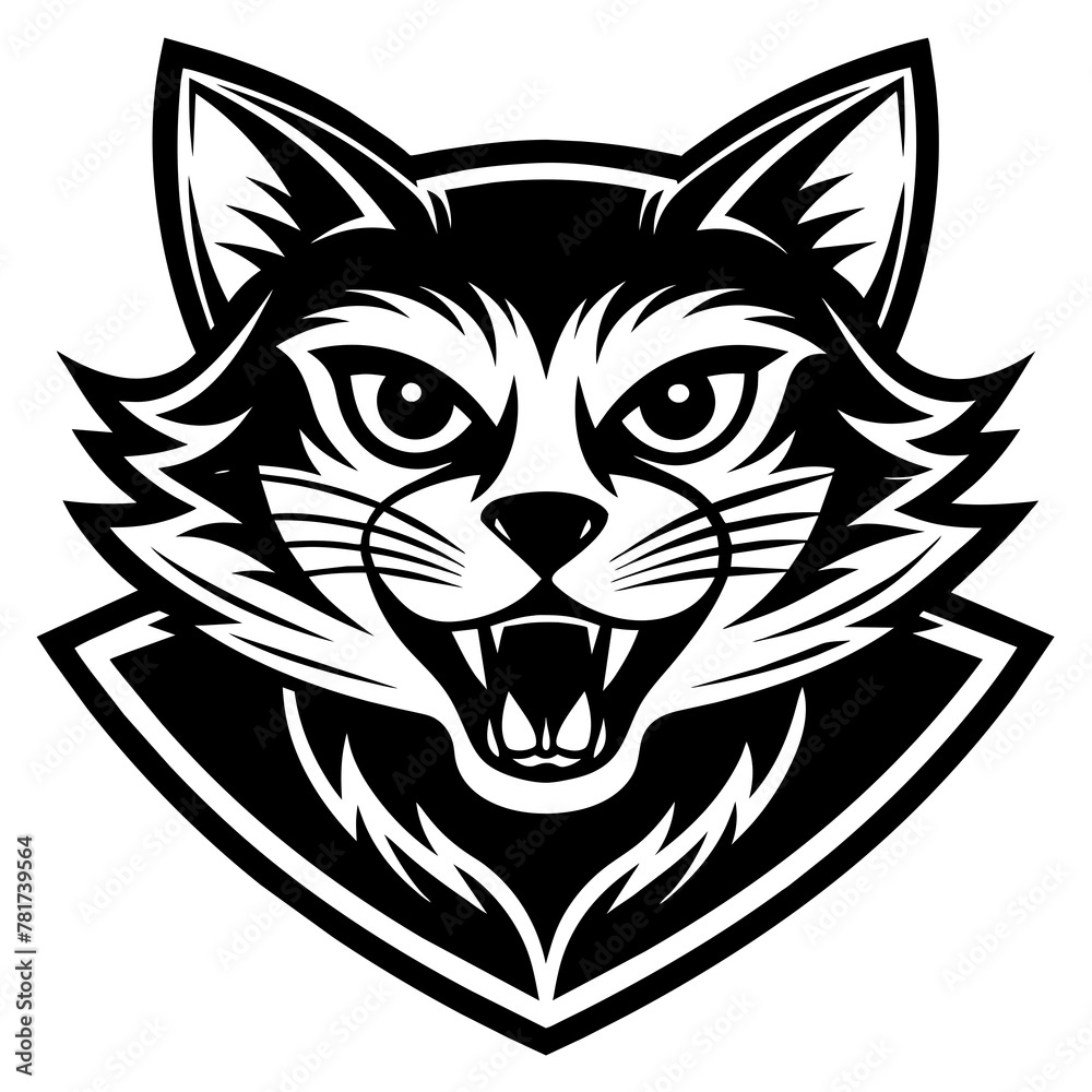 Fototapeta premium head of a cat mascot,cat silhouette,cat face vector,icon,svg,characters,Holiday t shirt,black cat face drawn trendy logo Vector illustration,wolf on a white background,eps,png