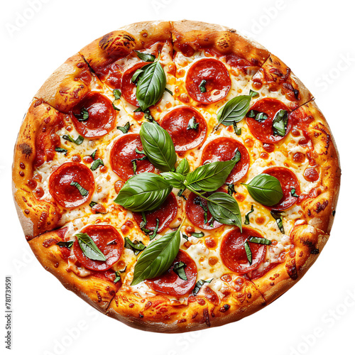 Pepperoni pizza isolated on white background, cheesy loaded pizza, full pizza