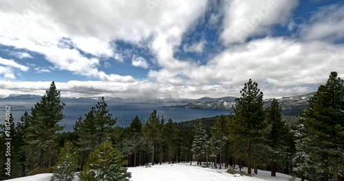Panoramic View Of North Lake Tahoe From The Top Of A Winter Ski Resort.