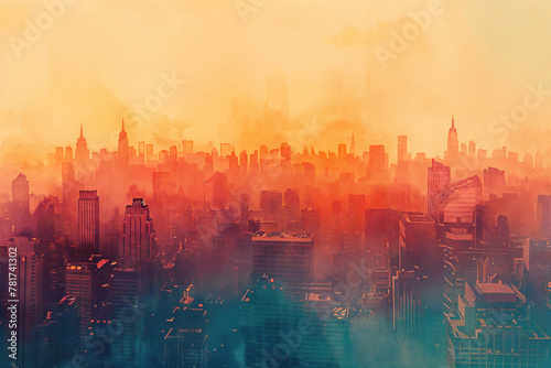 Watercolor painting - New York NYC City, hazy style loose abstract painting photo