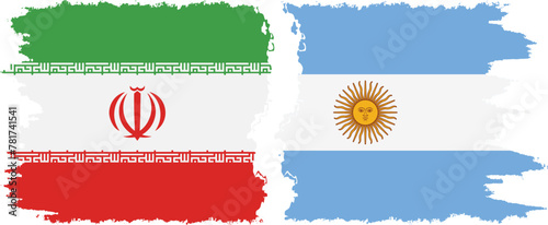 Argentina and Iran grunge flags connection vector