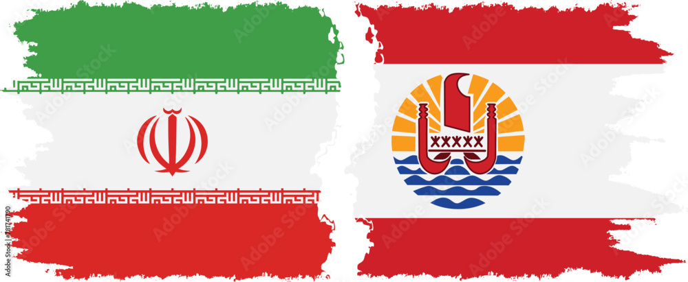 French Polynesia and Iran grunge flags connection vector