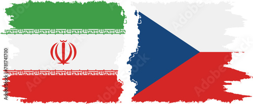 Czech and Iran grunge flags connection vector