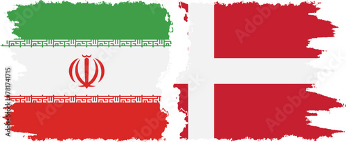 Denmark and Iran grunge flags connection vector
