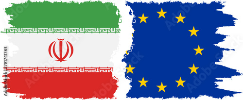 EU and Iran grunge flags connection vector