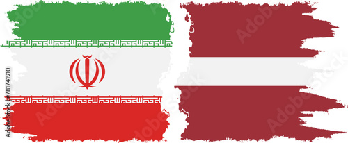 Latvia and Iran grunge flags connection vector