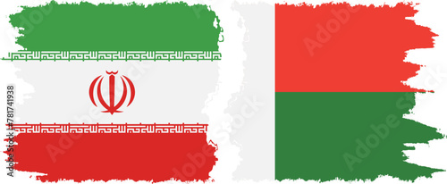 Madagascar and Iran grunge flags connection vector photo
