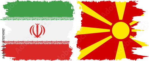 Northern Macedonia and Iran grunge flags connection vector
