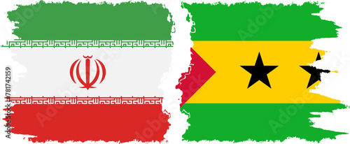 Sao Tome and Principe and Iran grunge flags connection vector