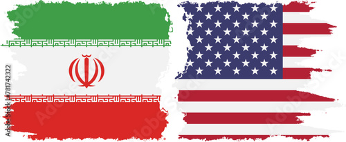 USA and Iran grunge flags connection vector