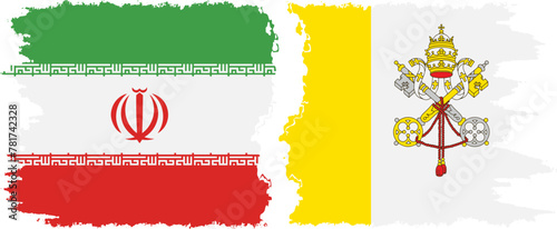 Vatican and Iran grunge flags connection vector