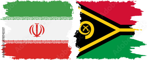 Vanuatu and Iran grunge flags connection vector