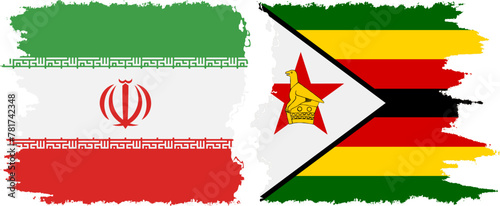 Zimbabwe and Iran grunge flags connection vector