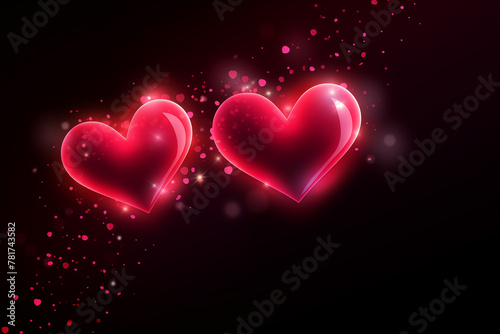 Glowy heart on dark background for Valentine's Day. Generative AI.