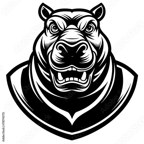 head of a Hippopotamus mascot Hippopotamus silhouette zabra face vector icon svg characters Holiday t shirt black Hippopotamus face drawn trendy logo Vector illustration Hippopotamus on a white backgr