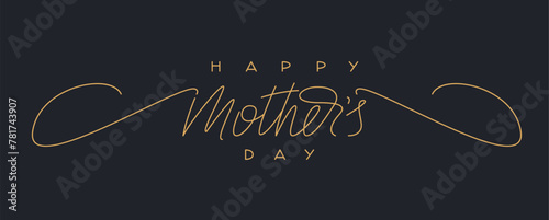 Happy Mother's Day Handwritten Calligraphy Gold and Black. Elegant Greeting Card for Mother. Festive Vector Hand Lettering.