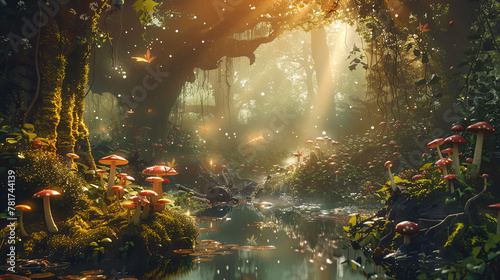 An image depicting a magical moment in an enchanted forest  where the natural world seems alive with mystical creatures and ethereal light  inviting the viewer into a world of wonder and fantasy.