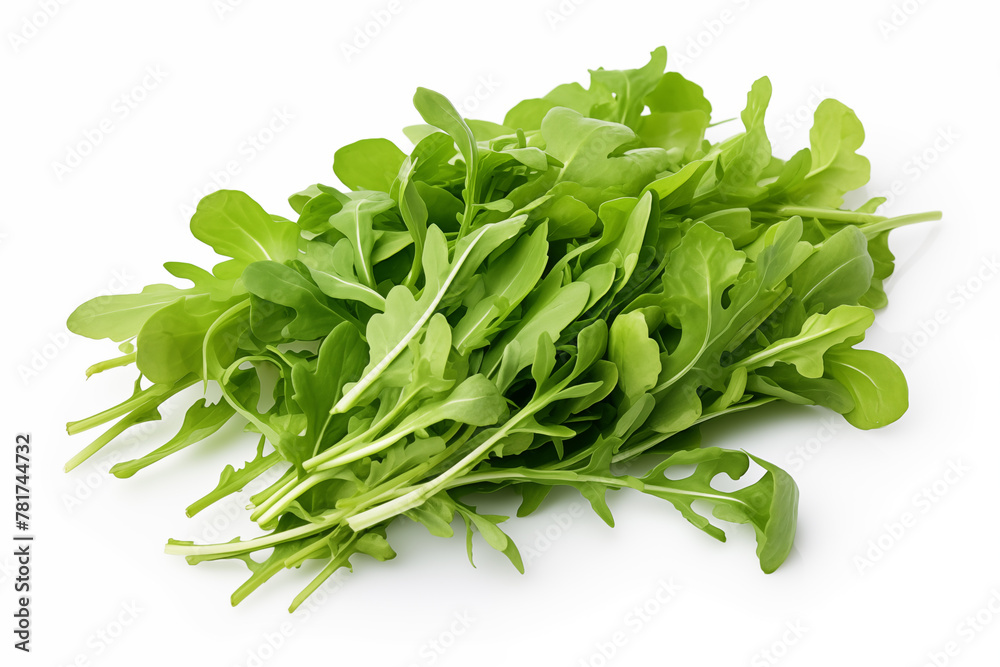 Fresh arugula isolated on a white background. AI generation.