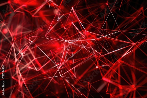 Red lines, plexus abstract background 3D rendering. Digital geometric triangles on black background. © Anayat