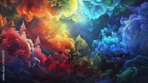 An ethereal world of abstract explosions painted with a rainbow of vibrant shades. © Justlight