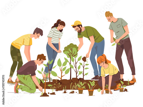 Deforestation Reforestation: Volunteers Planting Trees for a Greener Future in Vibrant Animated Style