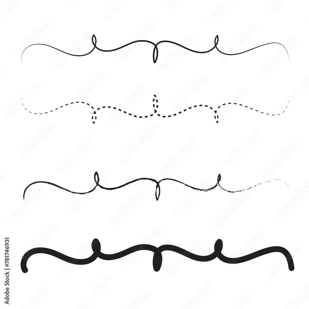 Hand drawn dotted curved line shape. Curved line icon collection. Vector illustration isolated on white background Hand drawn dotted curved line shape. Curved line icon collection. Vector illustration isolated on white background