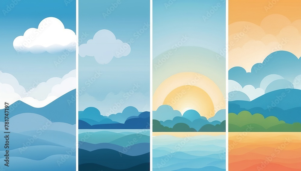 Vector Horizon Banner of Nature for Four Season Weather Backdrop with Blue Sky and Clouds
