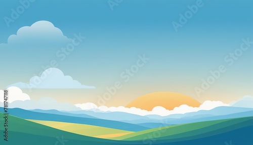 Blue Sky and Clouds Layers Background for Four Season Weather Backdrop in Minimalist Doodle Style