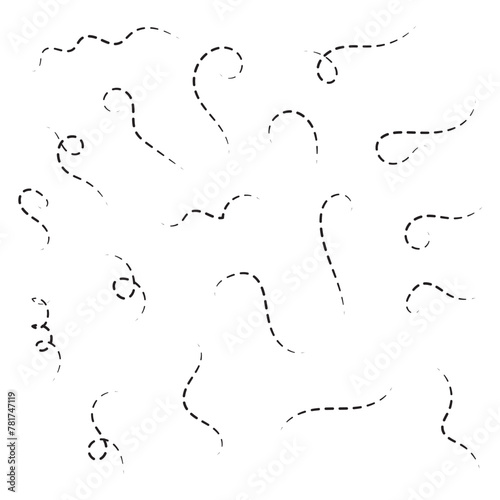 Hand-drawn dotted curved line shape. Curved line icon collection. Vector illustration isolated on a white background