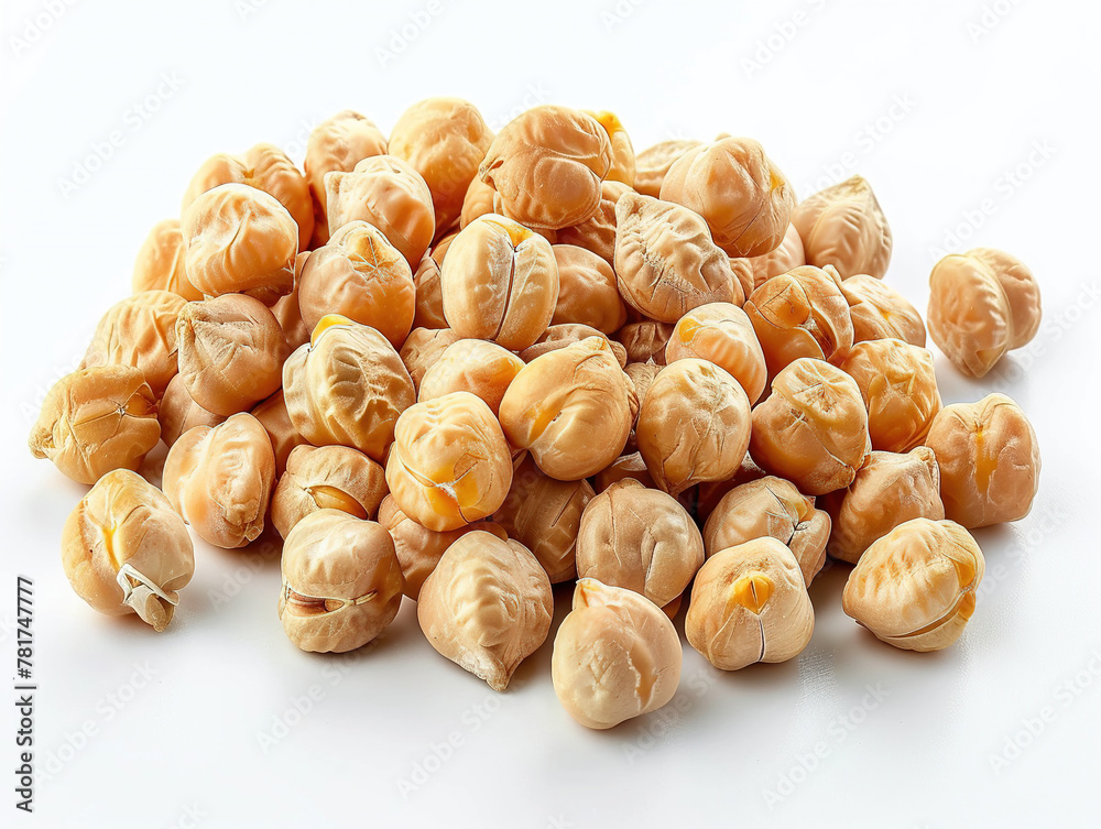 dry chickpeas. Product photo on white surface.