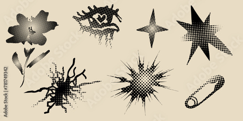 Halftone elements collage in modern style. Logo template. Retro vector pop art design. © mila_okie