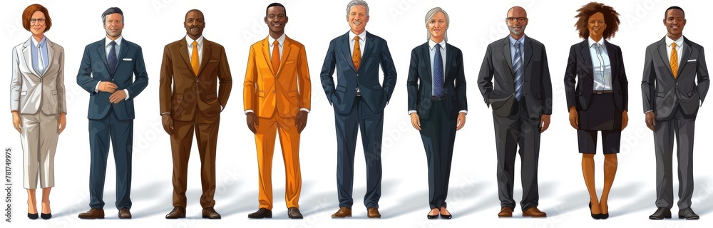 A group of individuals wearing suits stand next to each other in this professional setting A group of individuals wearing suits stand next to each other in this professional setting