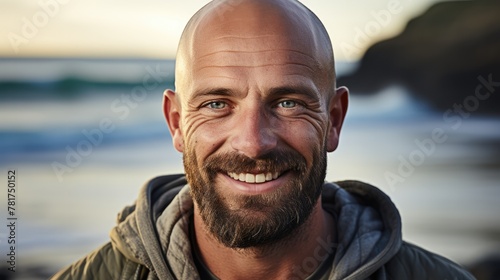 portrait of happy bald man.