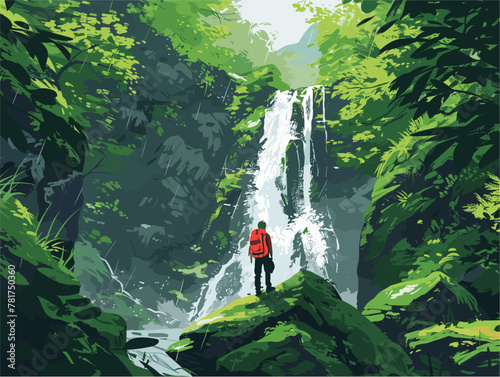 Hidden Oasis: A Hiker's Serendipitous Encounter with a Secret Waterfall in the Depths of the Verdant Forest photo