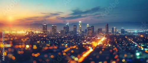 Golden city skyline at twilight photo