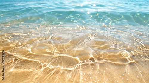 Sparkling golden sand under clear blue waters photo