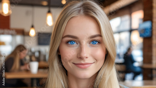 A portrait of a blue-eyed woman