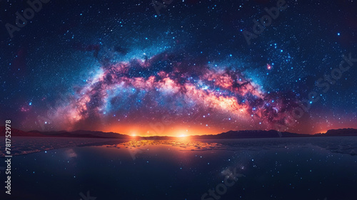 A breathtaking view of a night sky filled with countless stars and planets