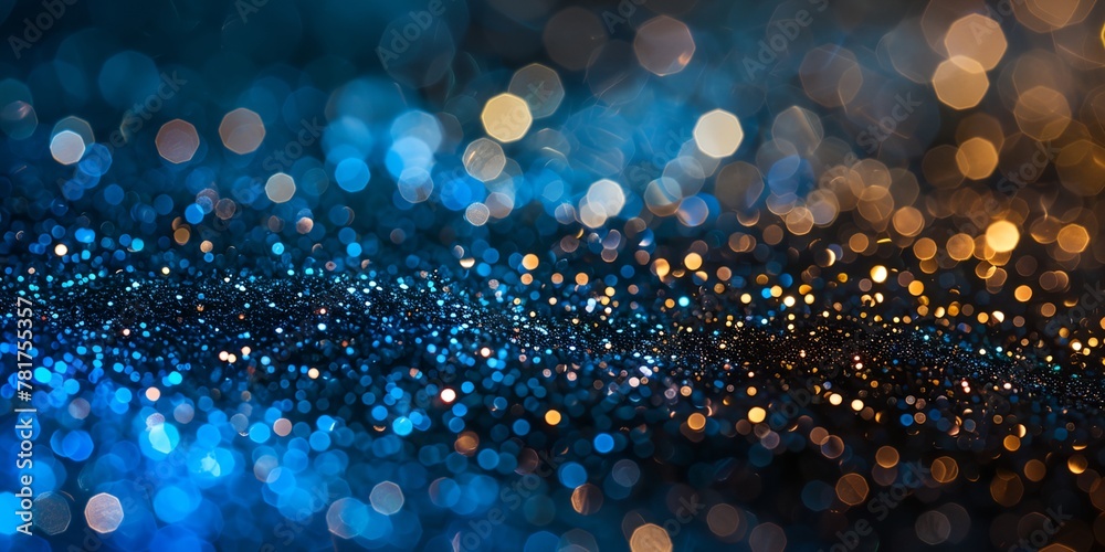 Blue background with glitter particles glowing - obrazy, fototapety, plakaty 