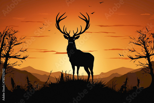 Noble stag silhouette  with its majestic antlers and proud stance  symbolizing strength  vitality  and leadership.