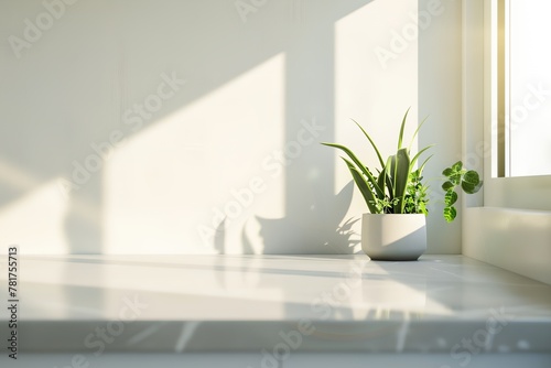 Modern kitchen countertop mockup  tabletop with blank wall for product placings