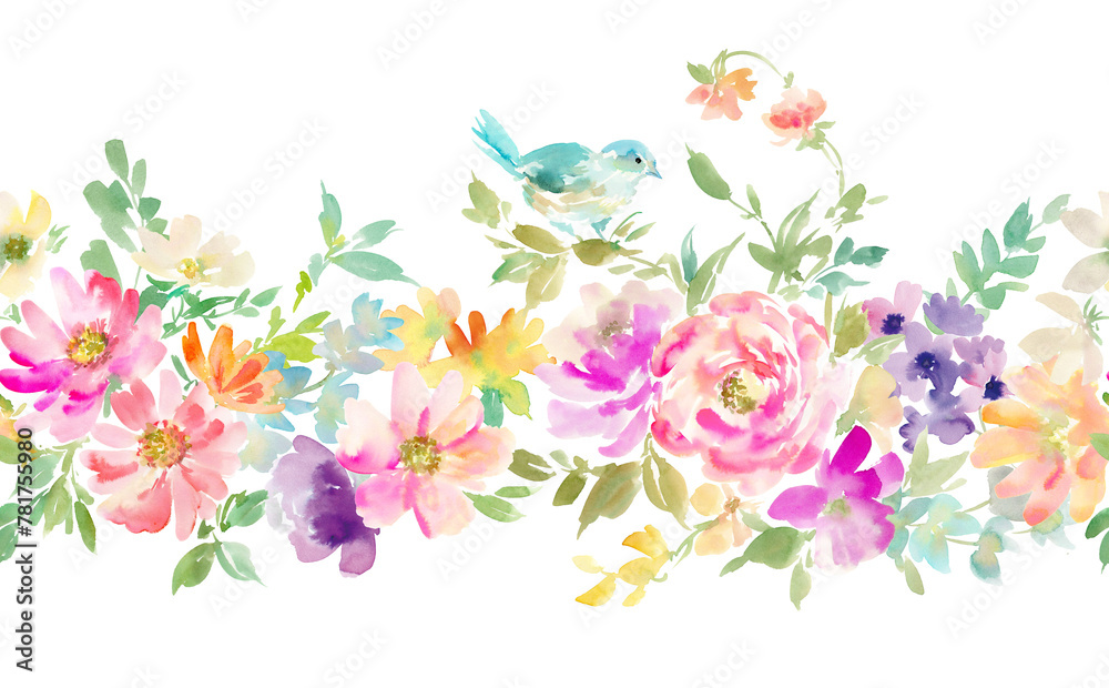 Seamless watercolor pattern of abstract blue birds and flowers, watercolor floral pattern with transparent background Seamless watercolor pattern of abstract blue birds and flowers, watercolor floral pattern with transparent background