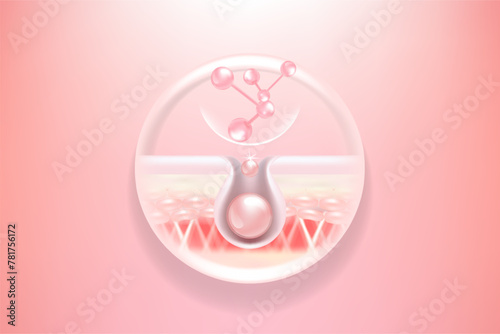 Hyaluronic acid and Niacinamide hair and skin solutions ad, pink collagen serum drop with cosmetic advertising background ready to use, illustration vector.