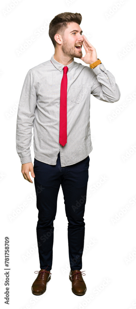 Young handsome business man shouting and screaming loud to side with hand on mouth. Communication concept. Young handsome business man shouting and screaming loud to side with hand on mouth. Communication concept.
