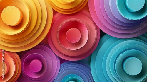 Colorful Abstract Shapes: A 3D vector illustration of concentric circles in various hues