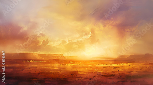 painting of a sunset above the clouds Fiery orange sunset sky background © Muhammad