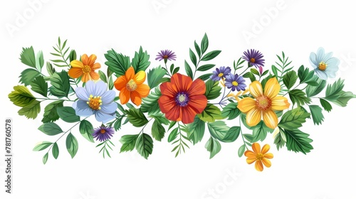 Floral Borders: A vector illustration of a decorative border made of colorful flowers and foliage © MAY