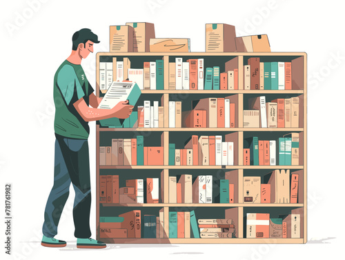 Animated Stock Illustration: Bookstore Employee Prepares a Book for Shipment