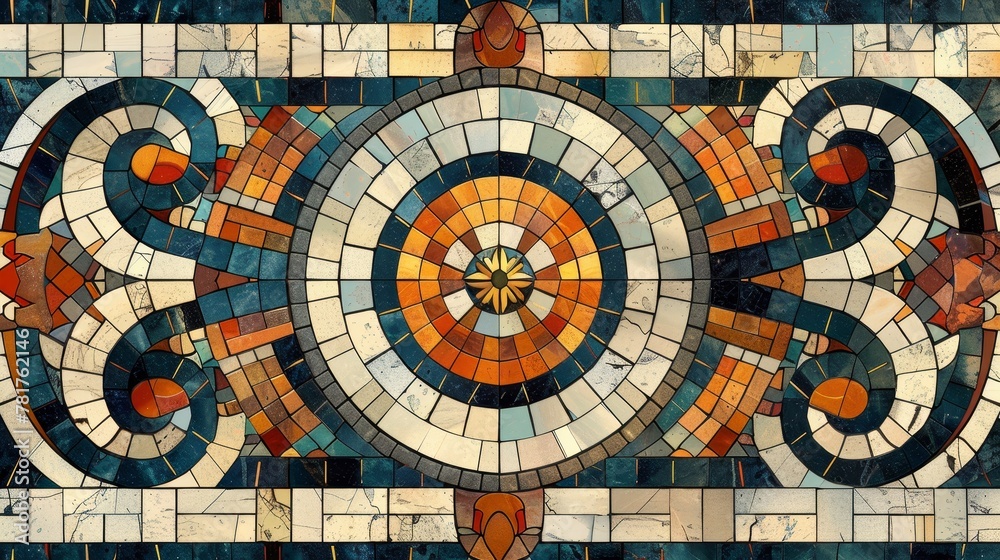 Mosaic Patterns: A vector graphic of a mosaic pattern inspired by ancient Roman designs